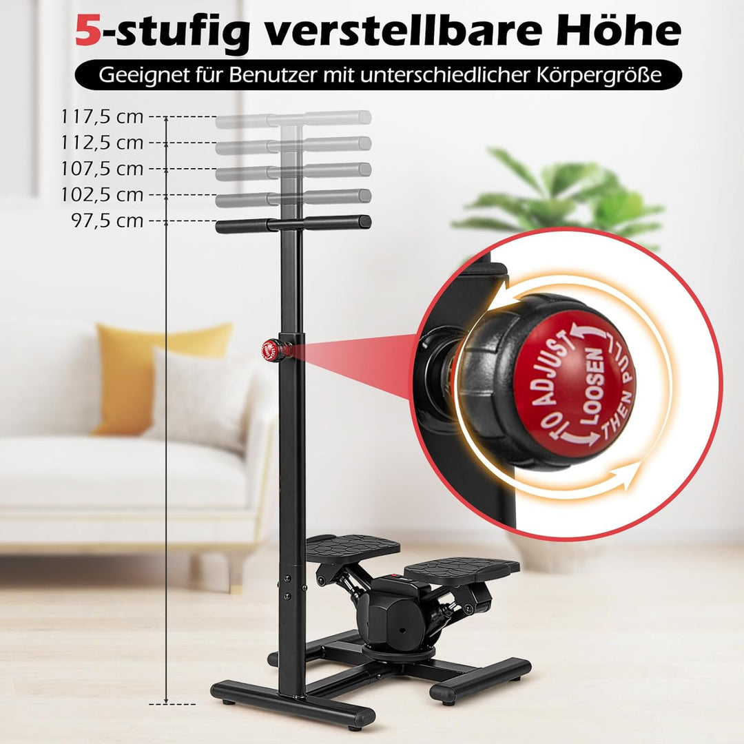 COSTWAY Stepper mit Lenker, Fitness-Stepper mit verstellbaren Widerstand & LCD Anzeige, Treppensteig
