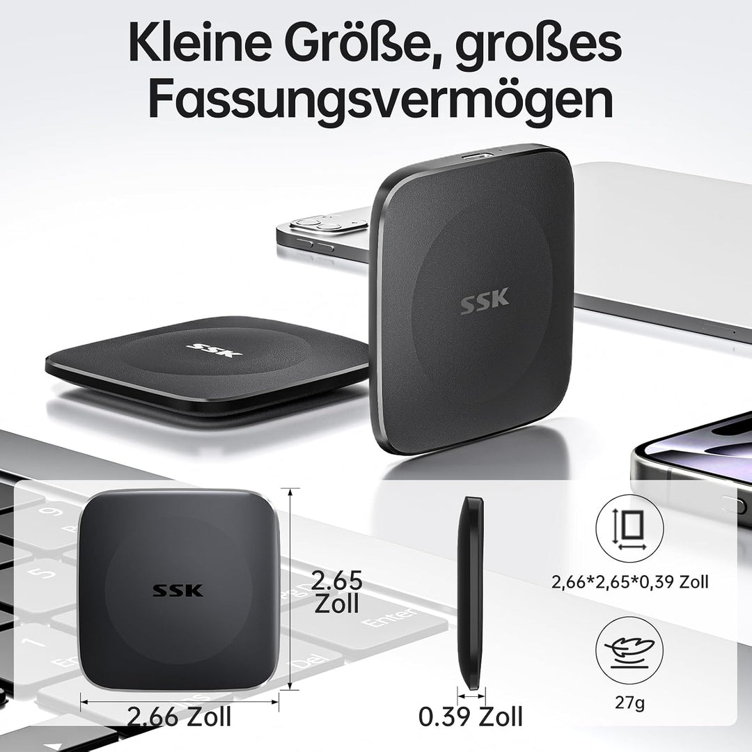 SSK Portable Externe SSD 256GB, 550 MB/s, Externe Festplatte USB C/A Kabel | USB-C/A Kabel, schnelle