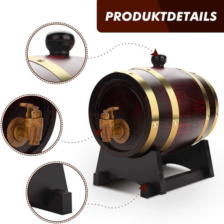 lyrlody Eichenfass, 1.5L Rumfass Whiskyfass Weinfass mit Zapfhahn Holzfass für Bier Whisky Rum Fass,