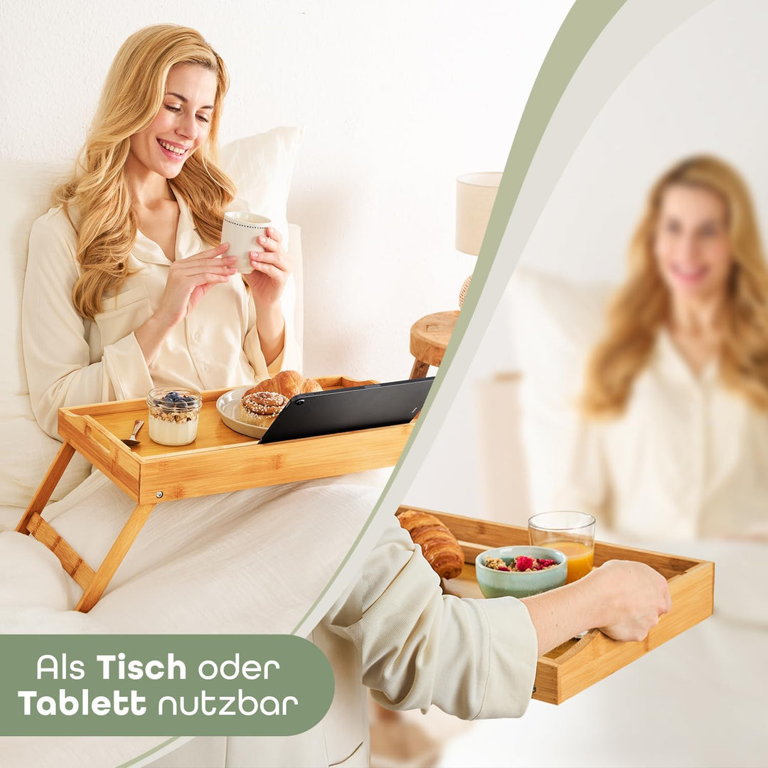 Blumtal Betttablett aus Bambus mit Holzstrebe für Tablets/Handys - Frühstückstablett fürs Bett - Bet