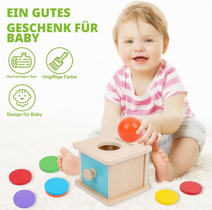 Adena Montessori Spielzeug ab 6 Monate – 2-in-1 Holz Münzbox &amp; Ballbox für Babys – Lernspielzeug zur