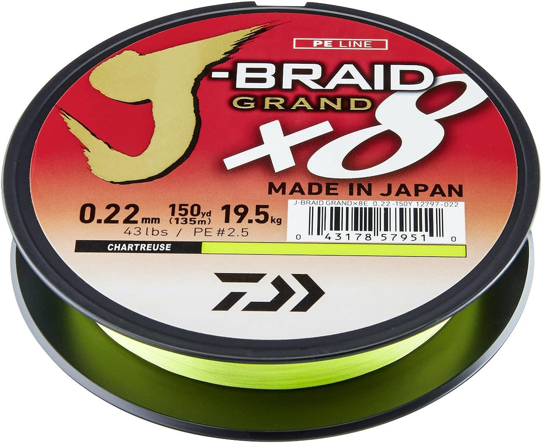 Daiwa J-Braid Grand x8E, 1350m, Chartreuse, Geflochtene Angelschnur 1350m/0.24mm, 1350m/0.24mm
