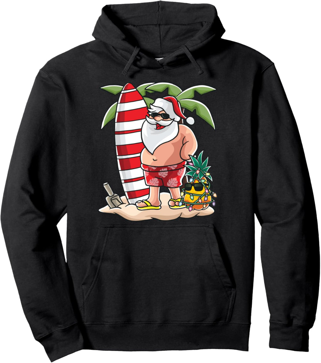 Mele Kalikimaka Santa Claus Hawaii Weihnachten Surfer Beach Pullover Hoodie