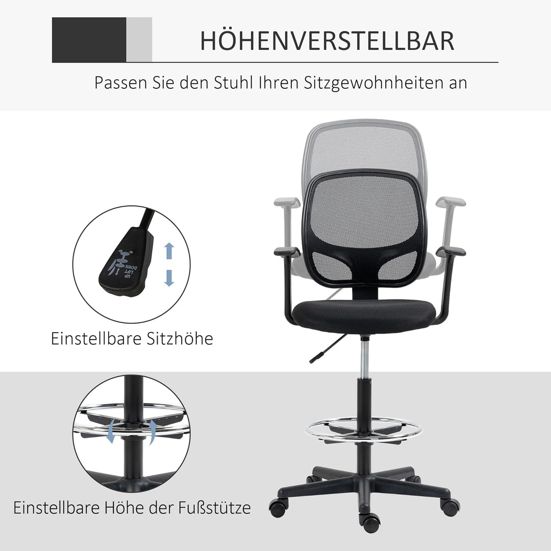 Vinsetto Arbeitsstuhl Mesh Bürostuhl Ergonomischer Schreibtischstuhl Zeichenstuhl mit verstellbarem