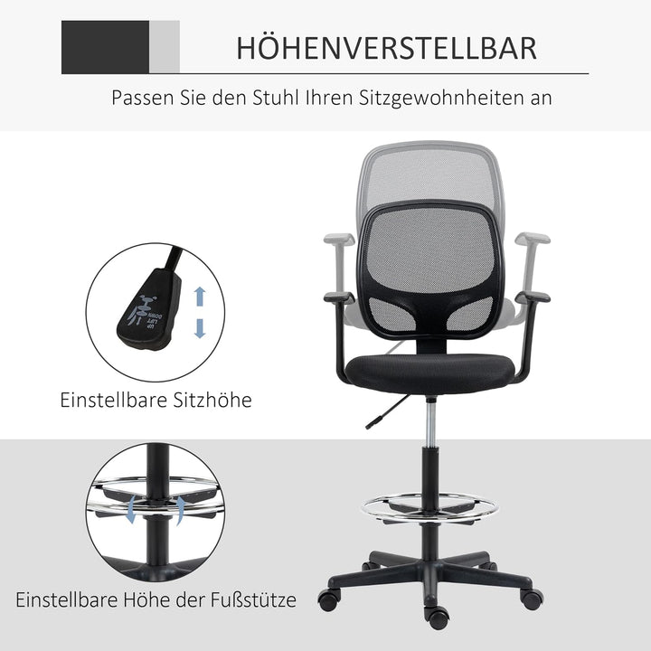 Vinsetto Arbeitsstuhl Mesh Bürostuhl Ergonomischer Schreibtischstuhl Zeichenstuhl mit verstellbarem