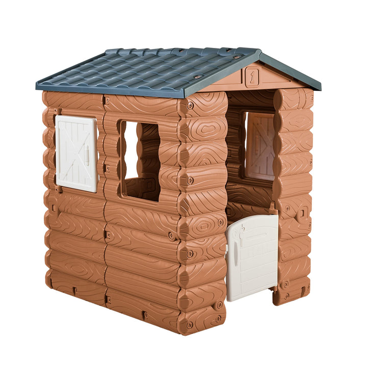 FEBER - Camping Cottage, EIN von der Natur inspiriertes Spielzeughäuschen in Holzoptik mit Fenstern