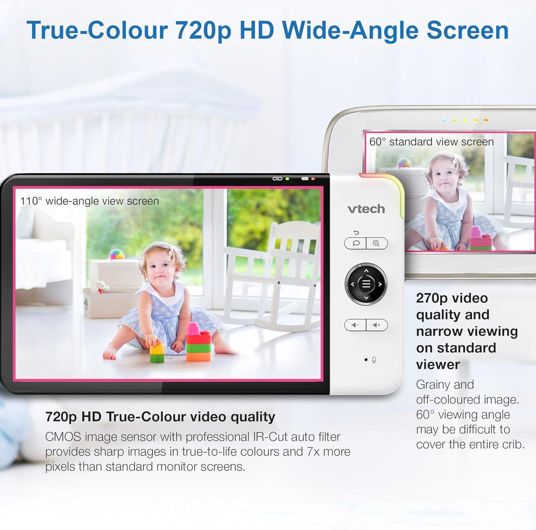 VTech VM919 HD Babymonitor – Video-Babyphon mit Weitwinkelkamera – 360° Panoramasicht, HD-Video, kla