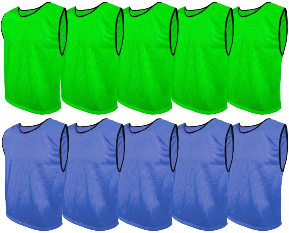 SPORTSBIBS Fussball Leibchen Set 10 Stück: 2 Farben - 5 von jeder Farbe, für Kinder und Erwachsene,