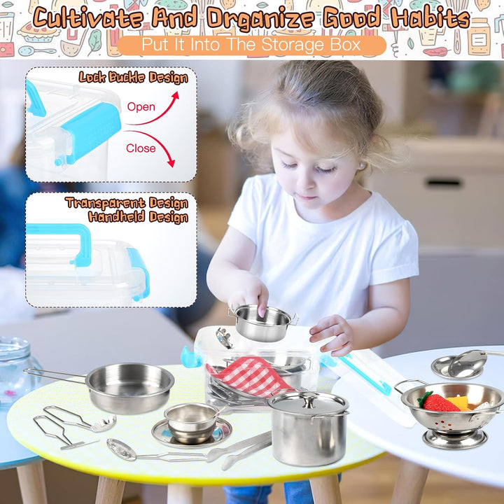 20 STK Kinderküche Zubehör Set, Edelstahl Pretend Küchenspielzeug für Kinder, Matschküche Zubehör mi