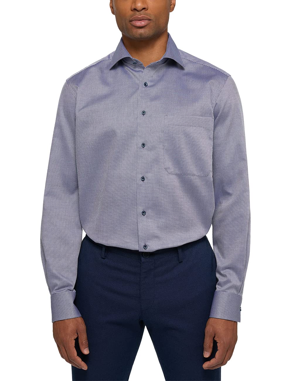 ETERNA Comfort Fit Hemd Langarm New Kent Kragen Muster blau