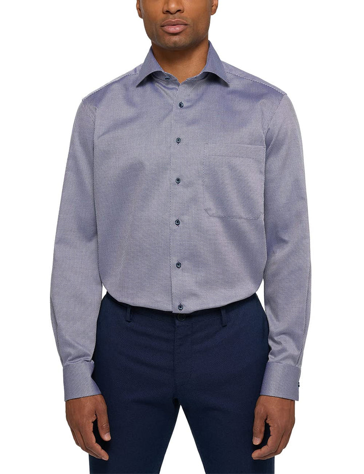 ETERNA Comfort Fit Hemd Langarm New Kent Kragen Muster blau