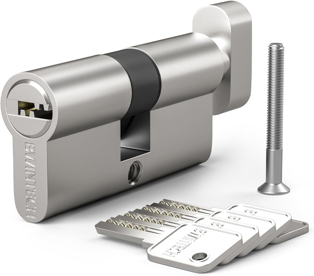 Bwintech 1 Stück 45/50Tmm Euro Messingzylinder, 95mm Knauf/Schlüsselzylinderschloss mit 5 horizontal