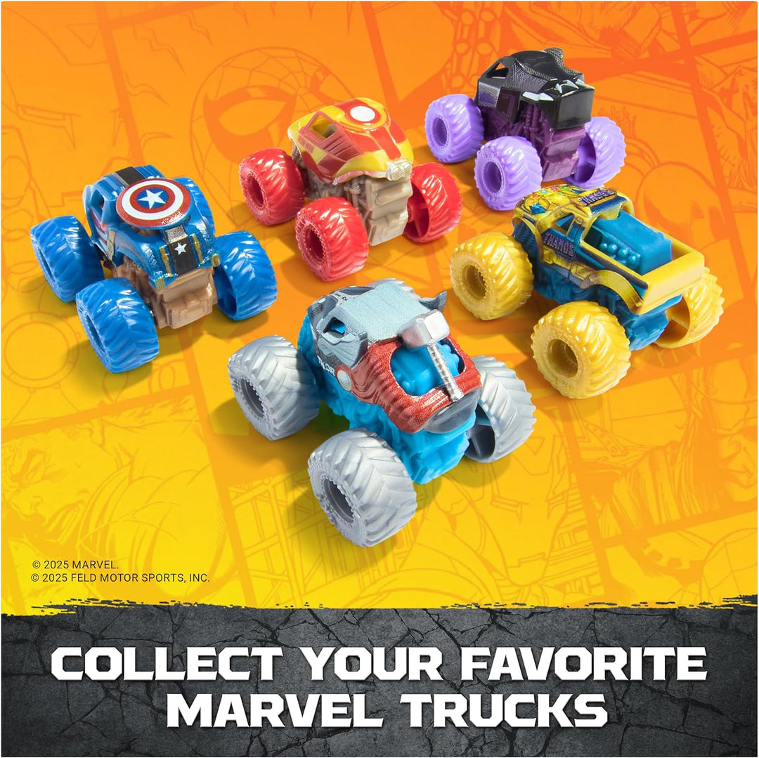 Monster Jam, Marvel Offizieller Mini-5er-Pack mit Mystery-Sammel-Monster-Truck, Massstab 1:87, Überr