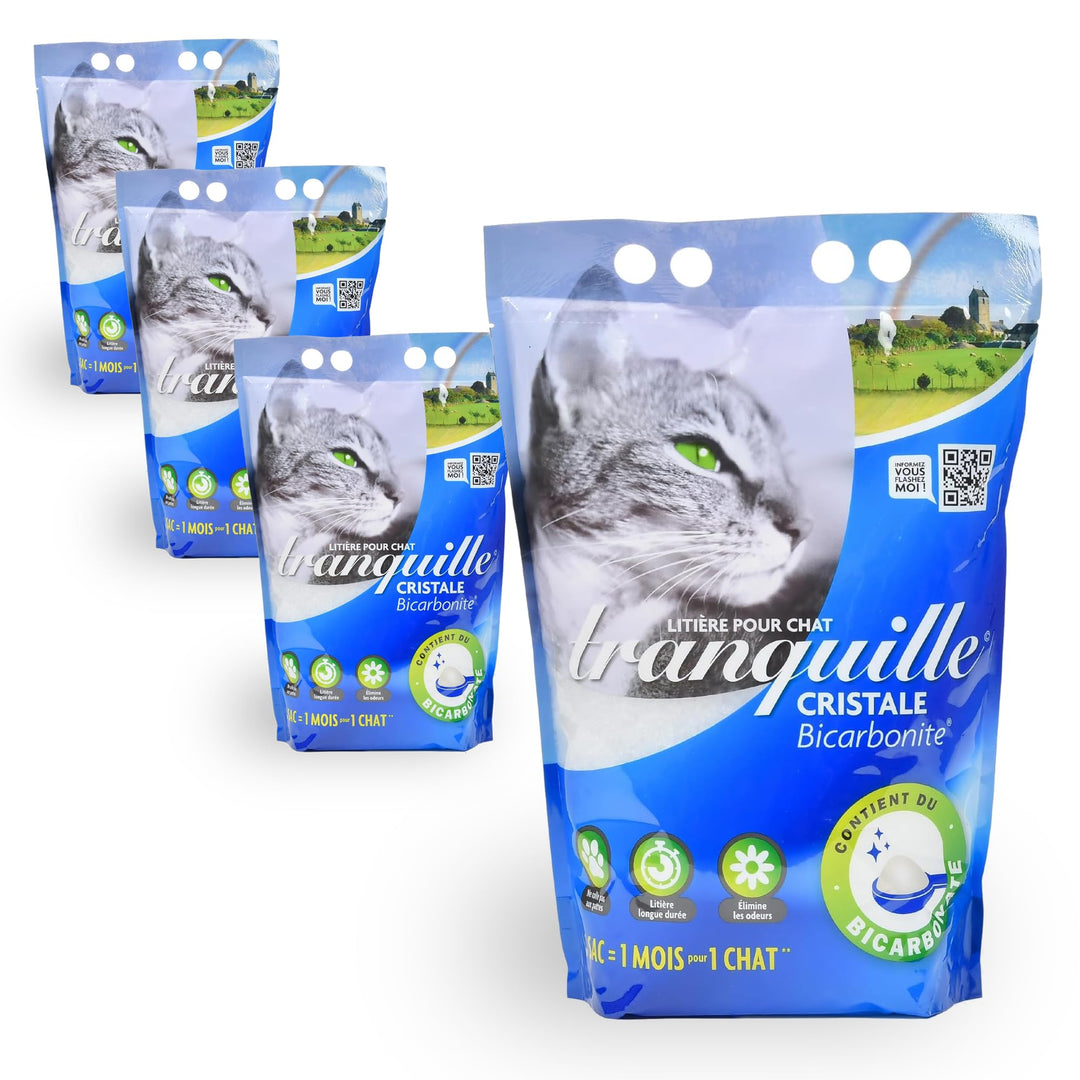 Tranquille - Katzenstreu, Kristall, Silikagel und Bicarbonit, 4 l, 4 Stück
