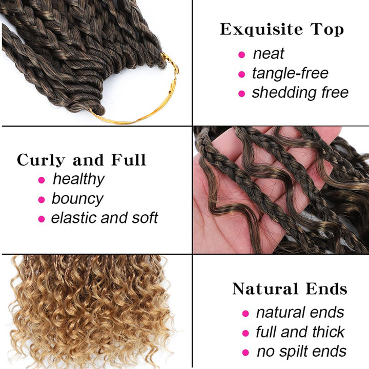 Crochet Box Braids Curly Hair Extensions 14Zoll Goddess Bohemian Hippie Synthetic Curly Ends (1B/27)