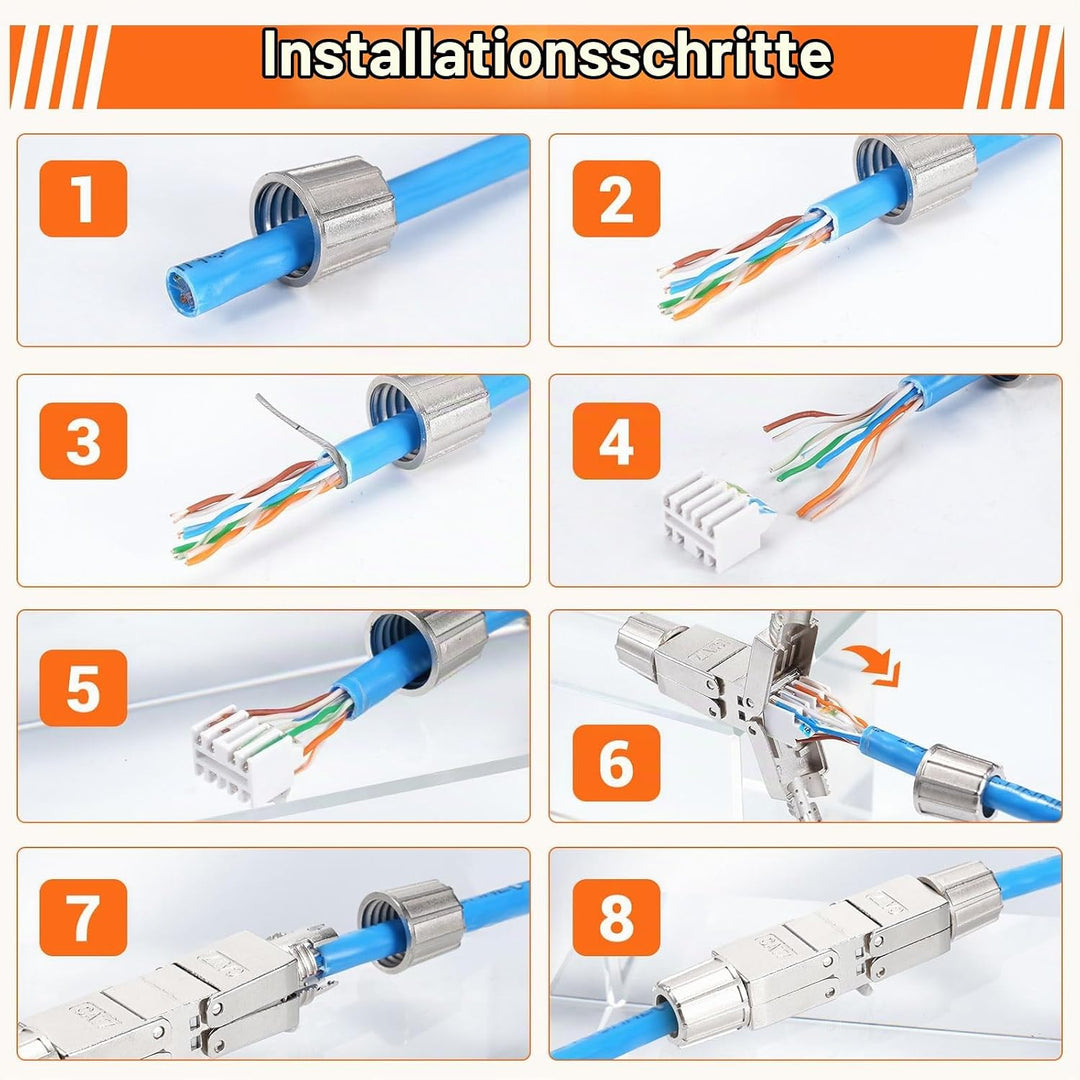 4 Stück Cat 7 Netzwerkkabel Verbinder werkzeuglos, RJ45 Cat7 Verbinder Kupplung Adapter für LAN Verl