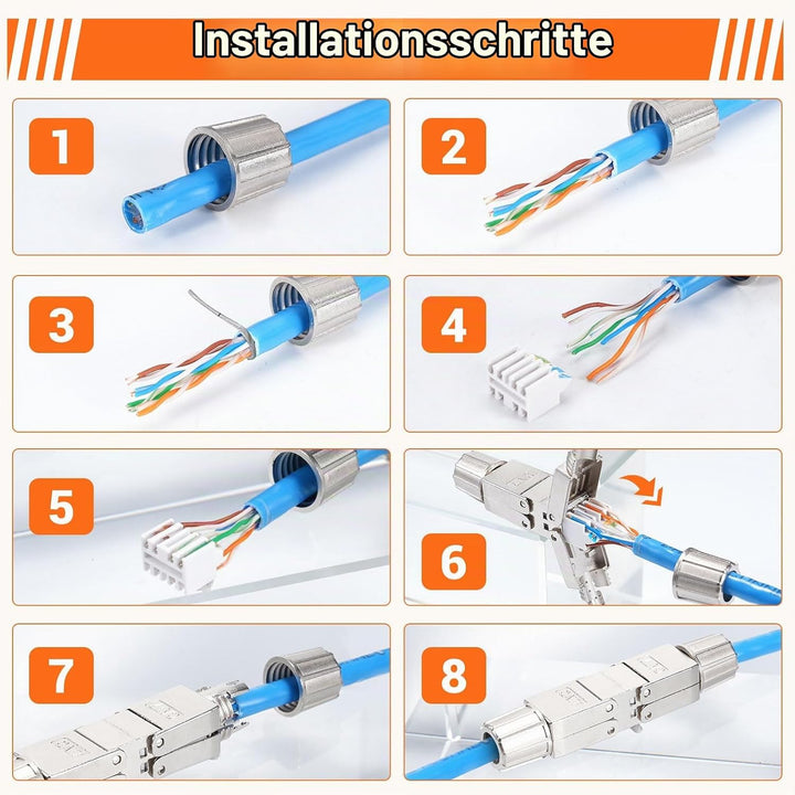 4 Stück Cat 7 Netzwerkkabel Verbinder werkzeuglos, RJ45 Cat7 Verbinder Kupplung Adapter für LAN Verl