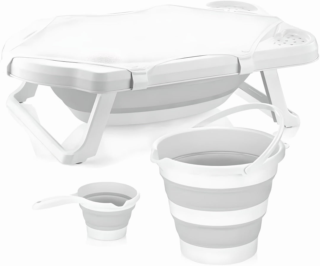 Grosse Faltbare Babywanne, Babywannen Set mit 33Liter, Baby Wanne Inkl. Badewanneneinsatz, Baby-Haar