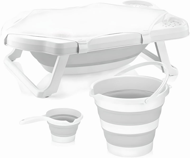 Grosse Faltbare Babywanne, Babywannen Set mit 33Liter, Baby Wanne Inkl. Badewanneneinsatz, Baby-Haar