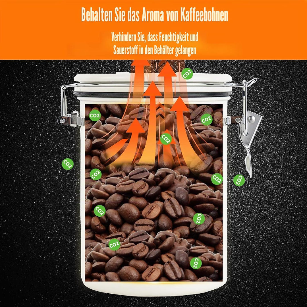 Kaffeedose Luftdicht mit Messlöffel &amp; Ventil, 1,8L Datumsanzeige Wiederverwendbarer Kaffeebehälter,