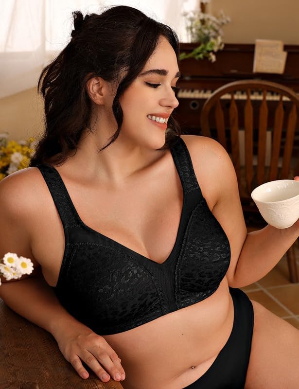 Deyllo Damen Vollschalen Minimizer BH Nicht Bügel Grosse Grössen BH Klassischer Schwarz005-1 80B, Sc