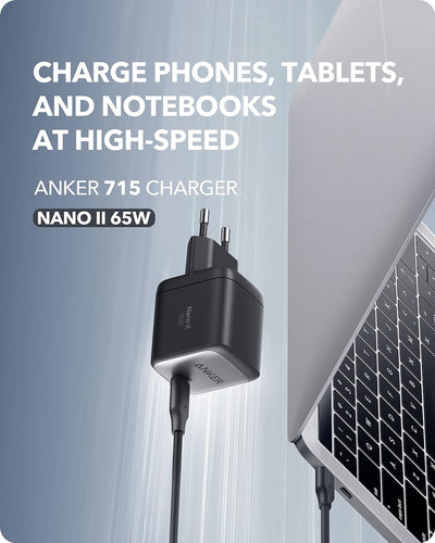 Anker Nano II 65W USB-C Ladegerät Netzteil mit Schnellladeleistung, GaN II Technologie, Kompatibel m