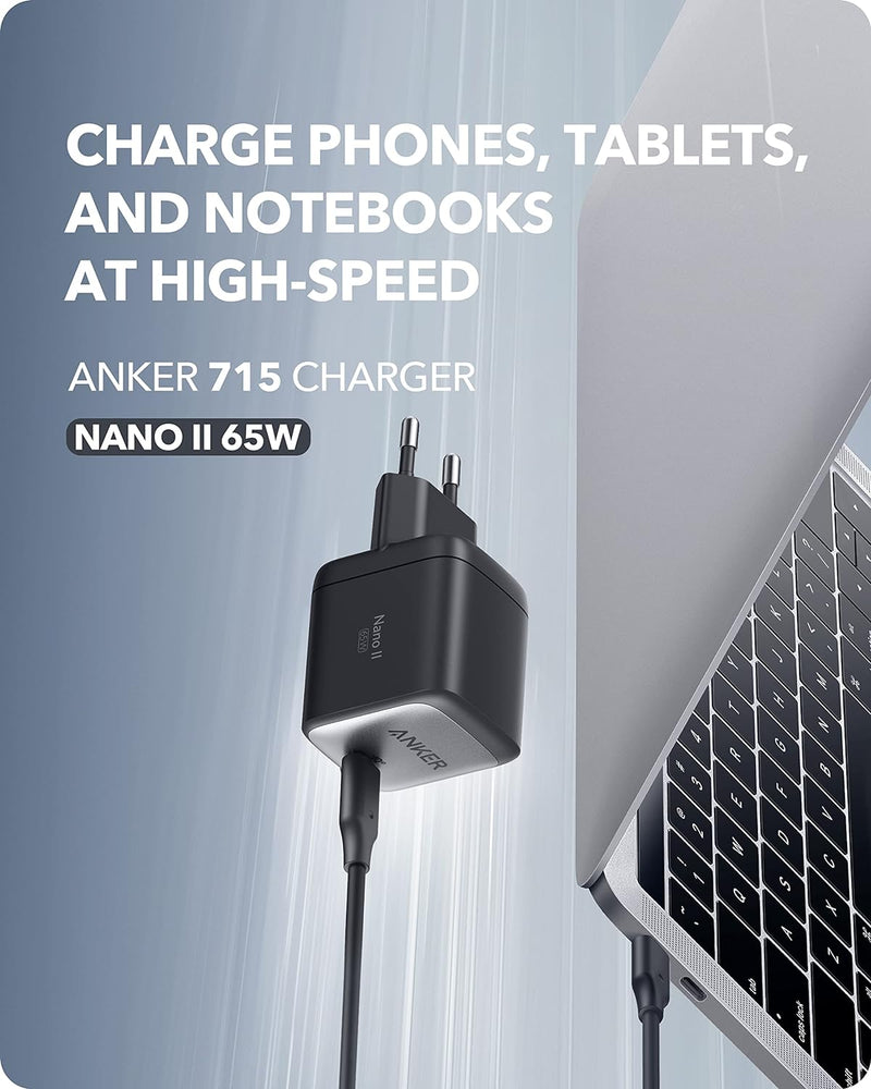 Anker Nano II 65W USB-C Ladegerät Netzteil mit Schnellladeleistung, GaN II Technologie, Kompatibel m