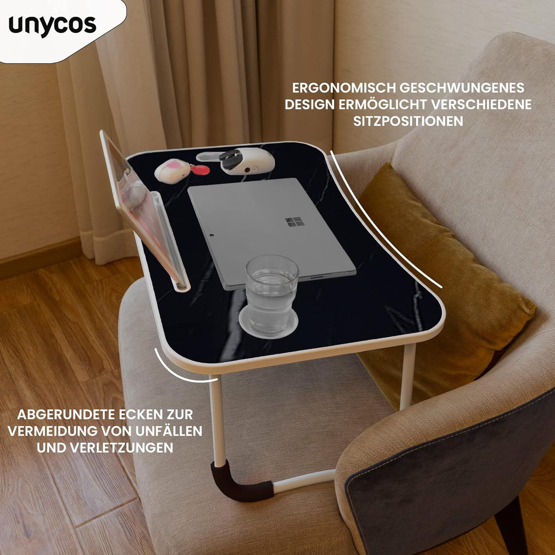 unycos - Betttablett Klappbar, Frühstückstablett mit Griff und Getränkehalter, Serviertisch, Ideal f