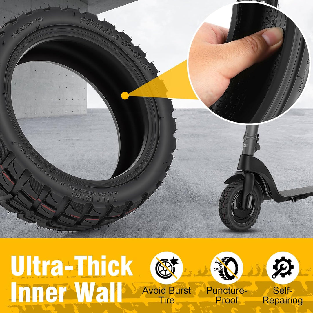 10x2.75-6.5 Tubeless Reifen mit Ventil, E Scooter Reifen Off-Road Vakuumreifen, 10 Zoll Ersatzräder