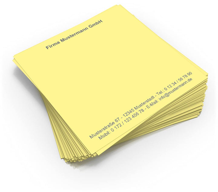 500 Notizzettel personalisiert in praktischer Zettelbox mit Stiftehalter 10 x 10 cm (hellgelb), hell