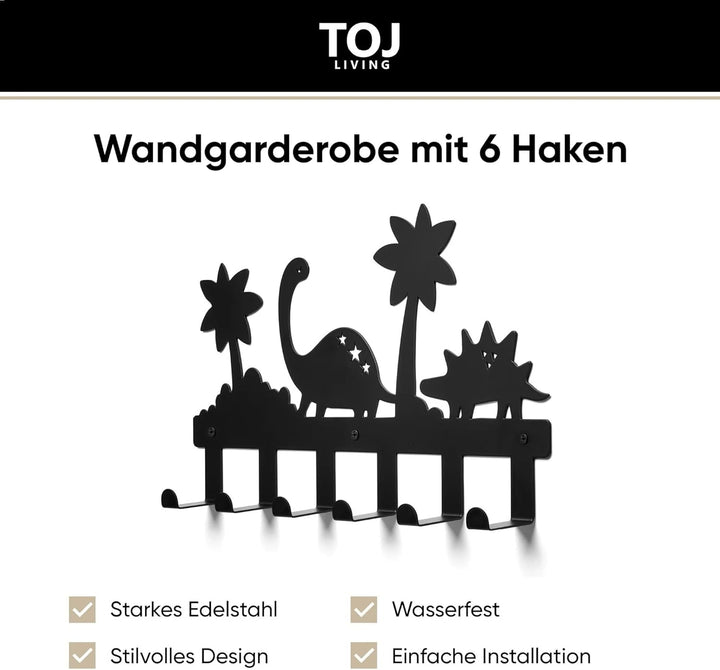 TOJ Living Kindergarderobe Pangea - 40CM - 6 Haken - Garderobe kinder - Wandgarderobe - Garderobenha