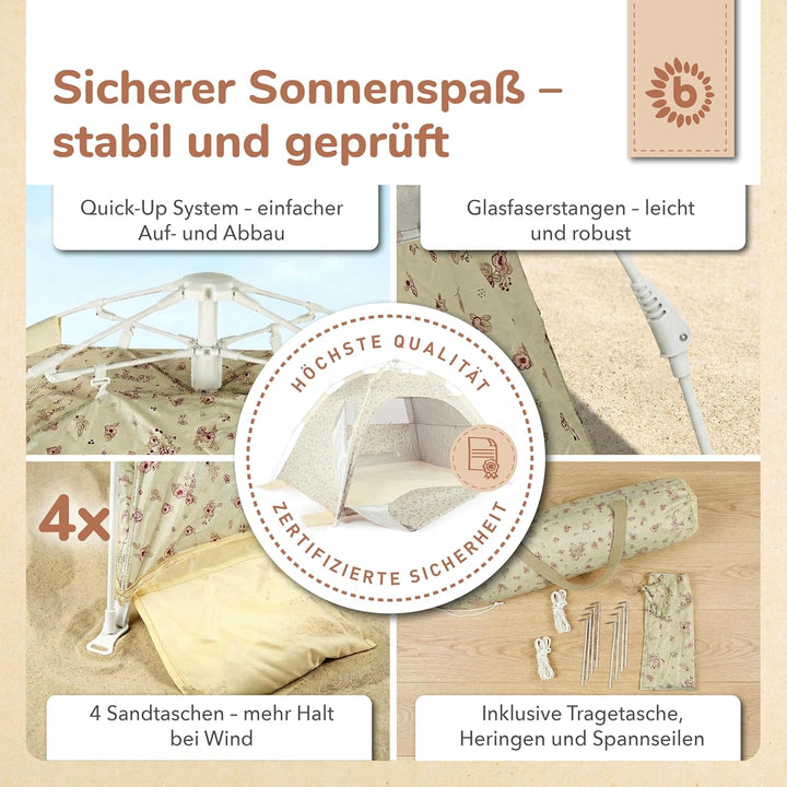 Bieco Strandmuschel Pop Up XXL – Quick-Up Strandzelt Schnellaufbau mit UV Schutz 80+ – Sonnenschutz