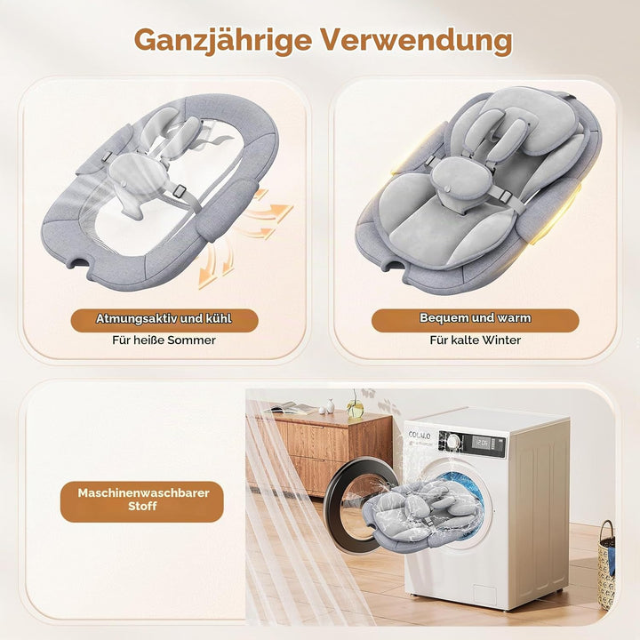 Verstellbare Rückenlehne Babyschaukel, Bluetooth Elektrisch Babywippe Mit Abnehmbares Kissen und Abn