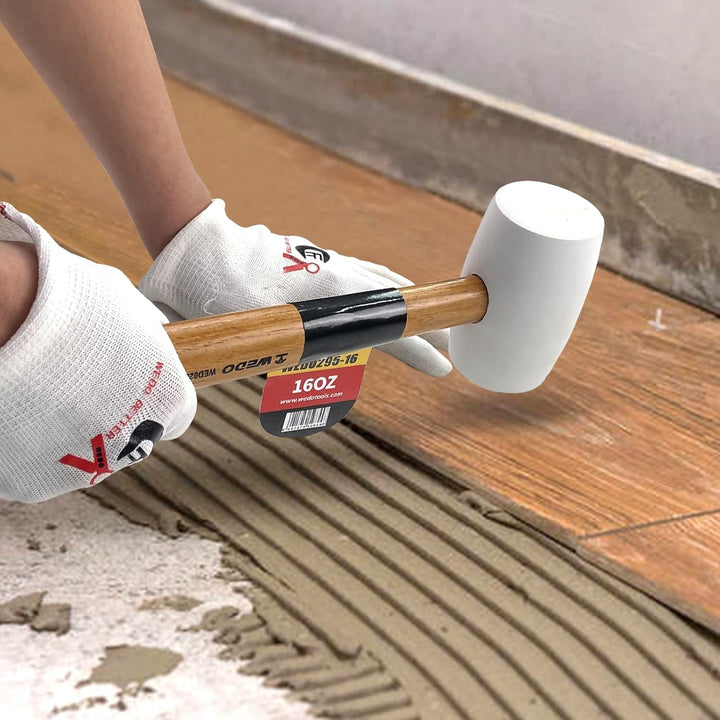 WEDO Gummihammer Weiss 680g (24oz), Hartgummihammer mit Holzgriff, Verlegehammer mit zwei Seiten, Lä