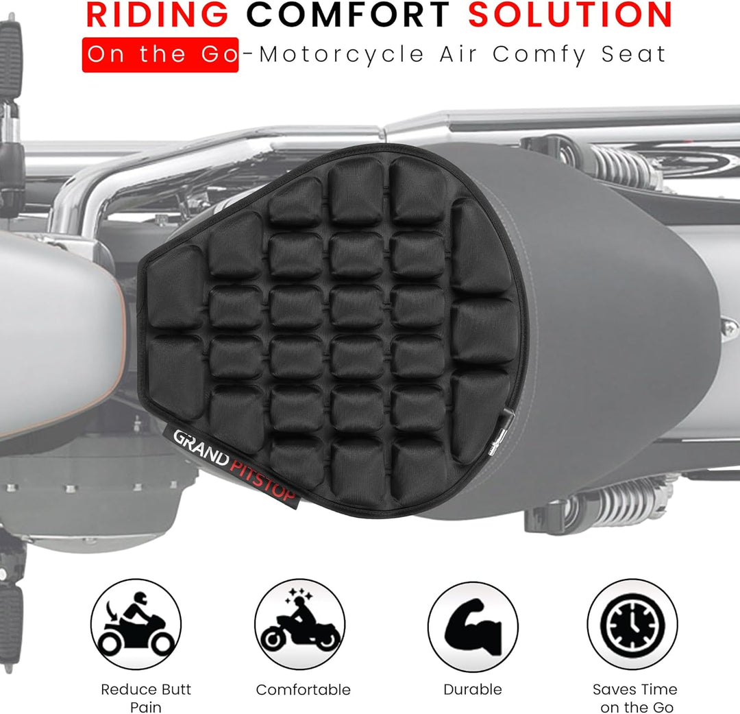 GRAND PITSTOP Motorcycle Air Seat Cushion with Inflatable Bubble Air Pads with Breathable Mesh Cover