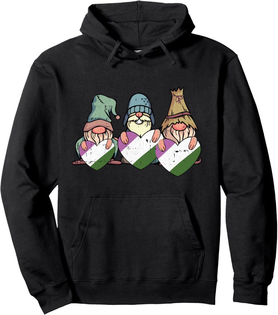 Gnomes Gender-queer Pride Flag Heart Garden-ing LGBT-Q Ally Pullover Hoodie