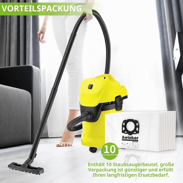 10 Stück KFI 357 Staubsaugerbeutel für Kärcher WD2 WD3 KWD1 KWD2 KWD3 WD3.200 - WD3.800 M/SE4001/SE4