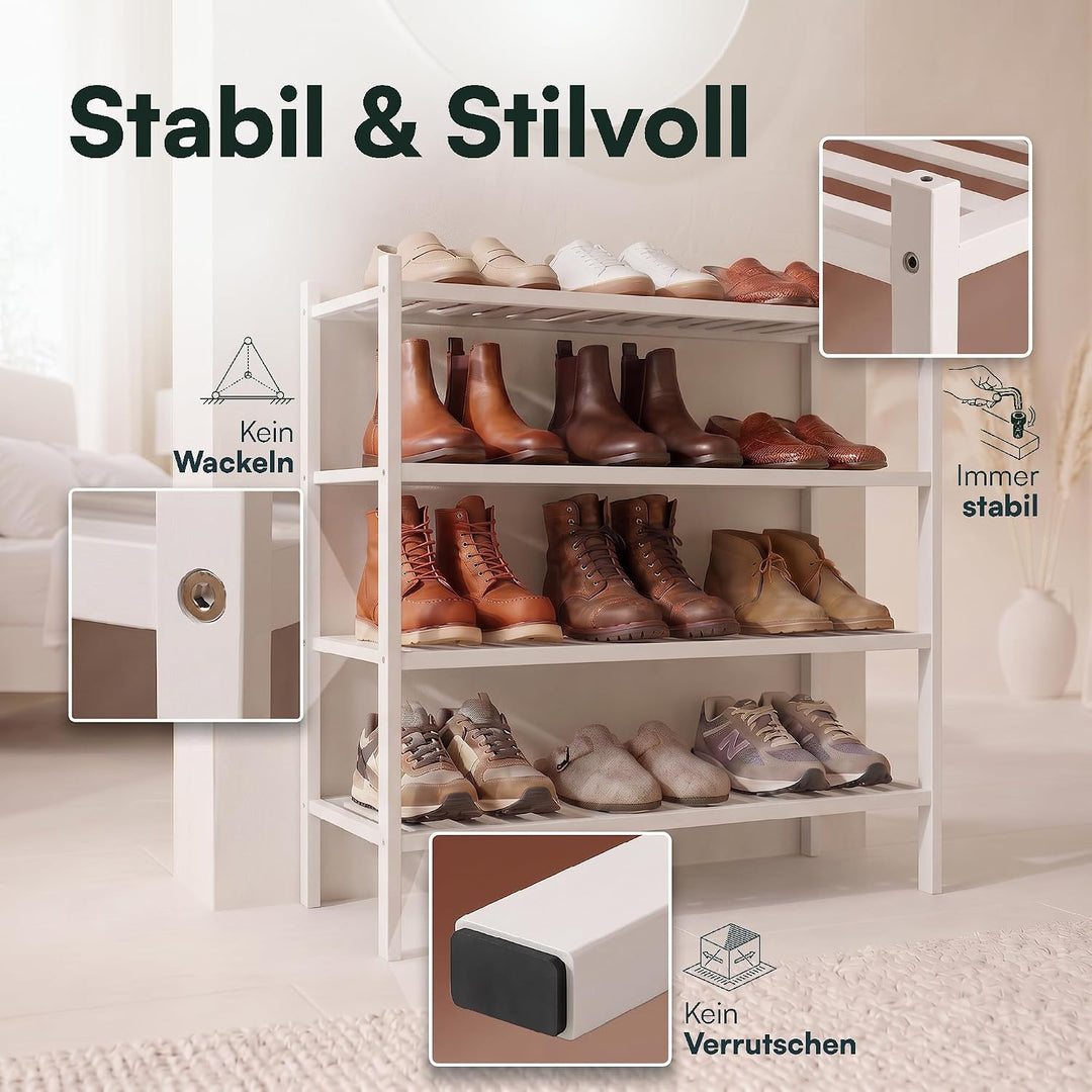 BAM BOO BOX - Schuhregal aus Bambus, Schuhablage mit 4 Ebenen, 68 x 28 x 64 cm, Erweiterbar Stapelba