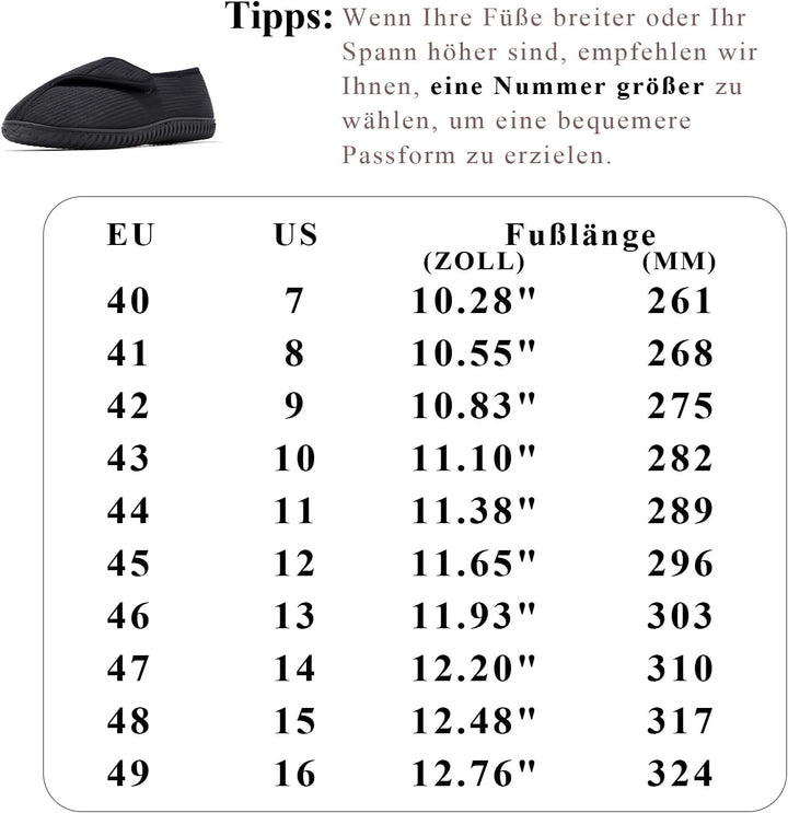 Git-up Herren Diabetiker Hausschuhe Schuhe Arthritis Ödem Verstellbare Verschluss Memory Foam Haussc