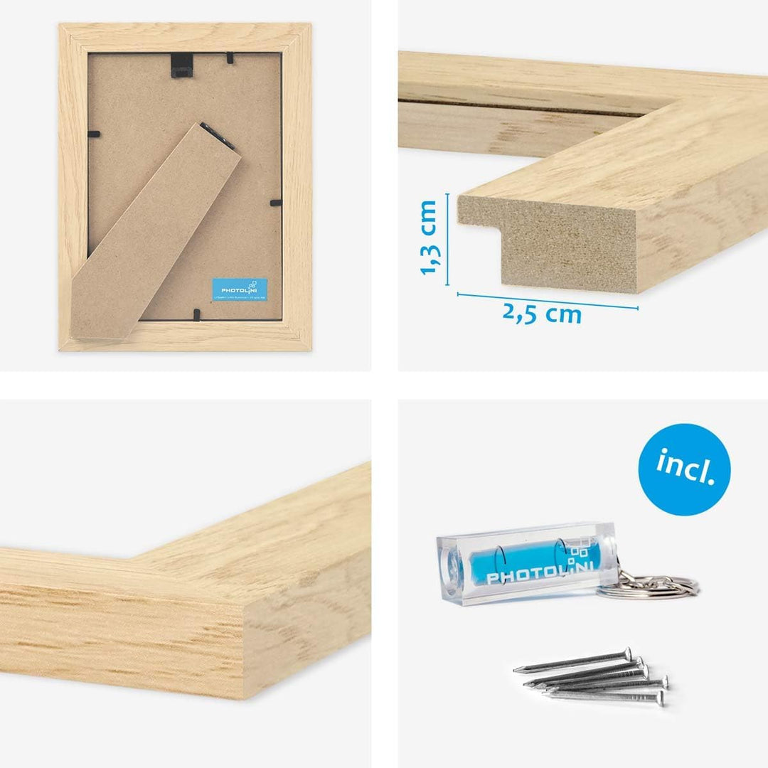 PHOTOLINI Bilderrahmen 13x18 Set Holz MDF Natur, 10er Set breite Bilderrahmen 18x13, Fotorahmen 13 x