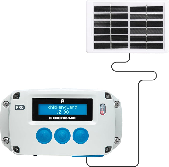 ChickenGuard Automatischer Hühnerstall Türöffner, betrieben mit Solarenergie/Batterien/Strom. Timer/