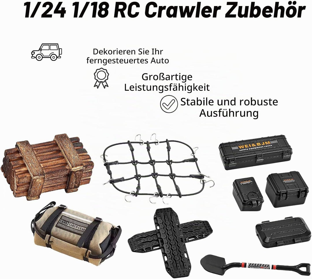 RC Crawler Car Dachdekoration 10-in-1 Tankaufbewahrungsbox, Gepäcknetz, Schaufel, Für Traxxas Desert