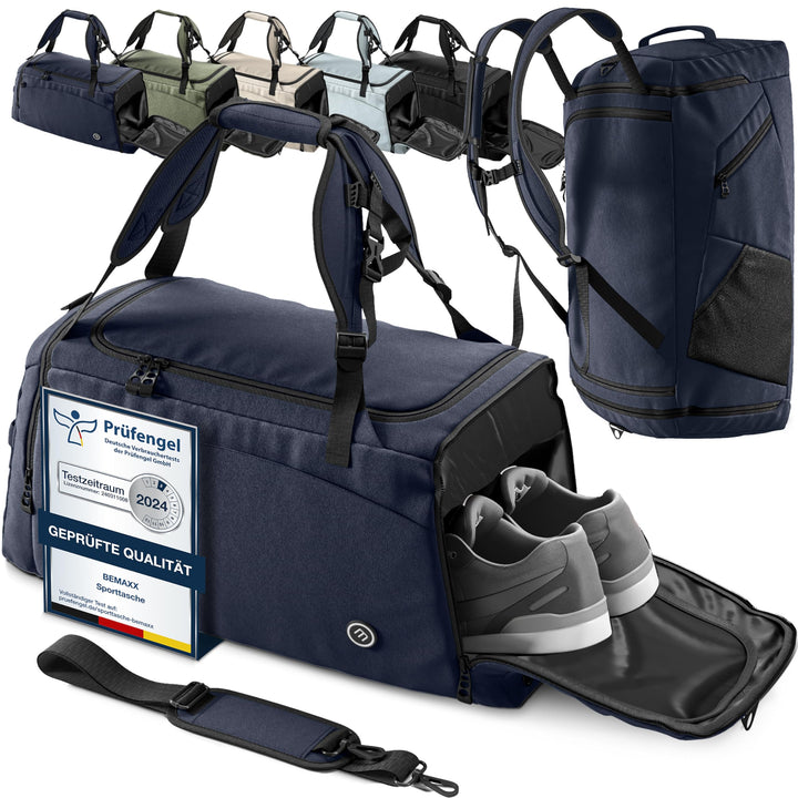 Sporttasche Herren Trainingstasche Damen + Schuhfach Nassfach | 40/60L mit Rucksack-Funktion, 30/50L