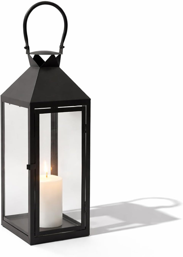 XXL Luxus Gartenlaterne aus Metall Windlicht Laterne Glas H54 cm schwarz