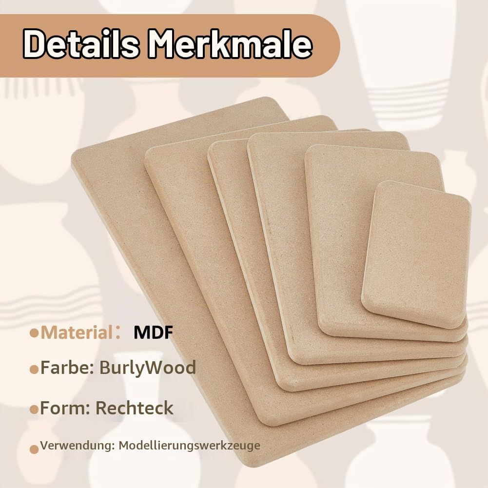 SUPERFINDINGS 6 Stück 6 Grösse Töpferformen Tiefe Rechteck MDF Holzplatten Schlumpfformen Für Tonpla