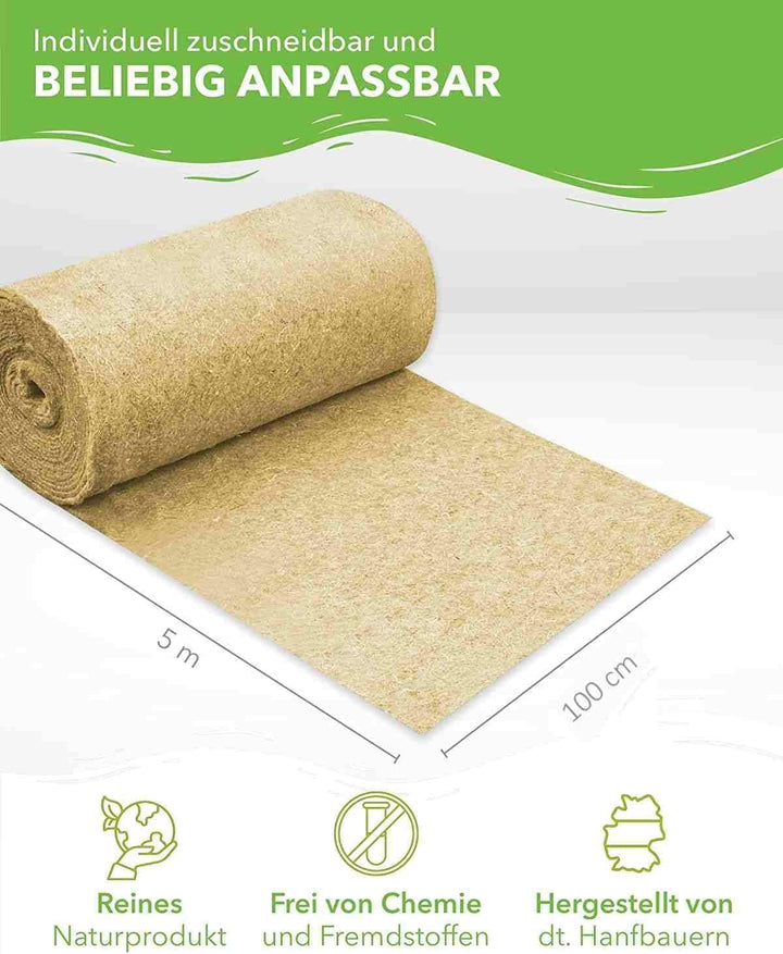 Nagerteppich aus 100% Hanf auf Rolle mit 5m Länge, 100cm Breite, 10mm dick, Hanfteppich für alle Art