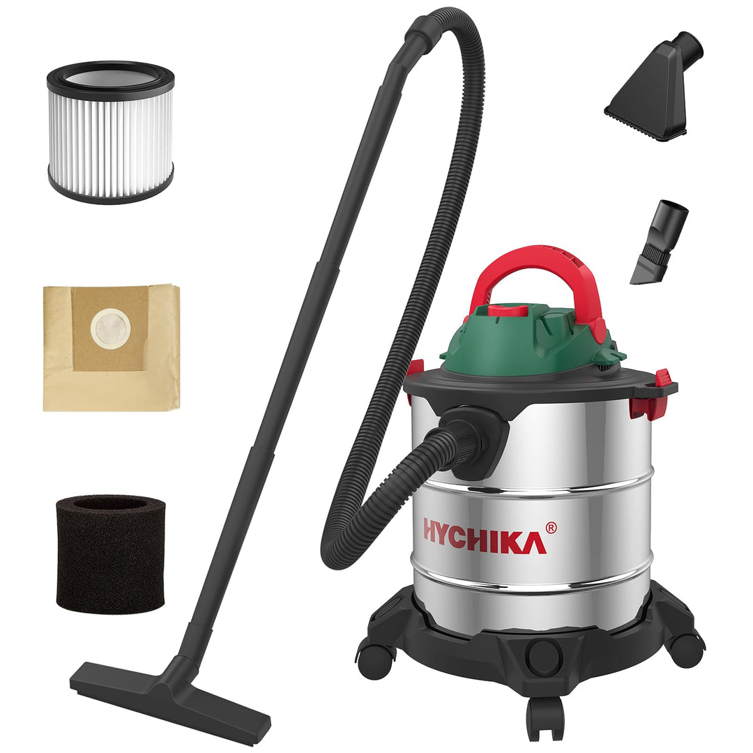 HYCHIKA Nass Trockensauger, 1200W Industriestaubsauger 20L Edelstahlbehälter, Nass- & Trockensauger