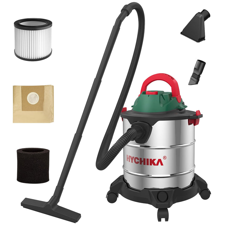 HYCHIKA Nass Trockensauger, 1200W Industriestaubsauger 20L Edelstahlbehälter, Nass- & Trockensauger