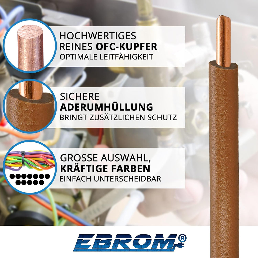 EBROM Aderleitung - Einzelader starr - PVC Leitung - Verdrahtungsleitung - H07V-U 1,5 mm² - 1,5 mm2