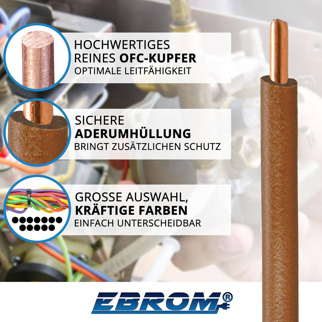 EBROM Aderleitung - Einzelader starr - PVC Leitung - Verdrahtungsleitung - H07V-U 2,5 mm² - 2,5 mm2